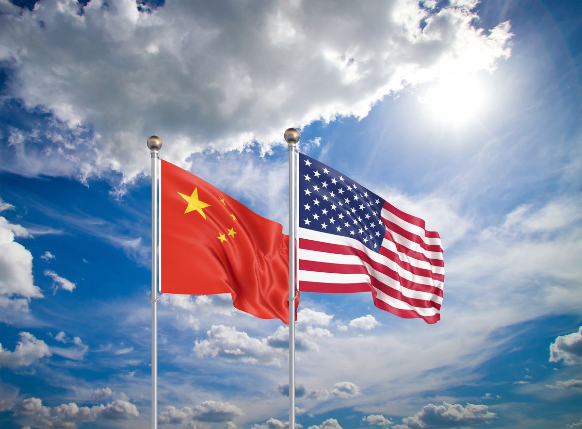 United,States,Of,America,Vs,China.,Thick,Colored,Silky,Flags