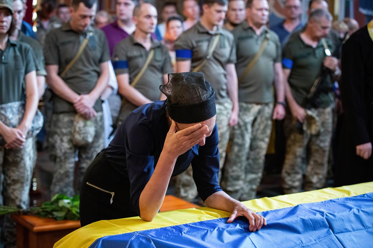 The mother of Ukrainian serviceman Roman Barvinok mourns