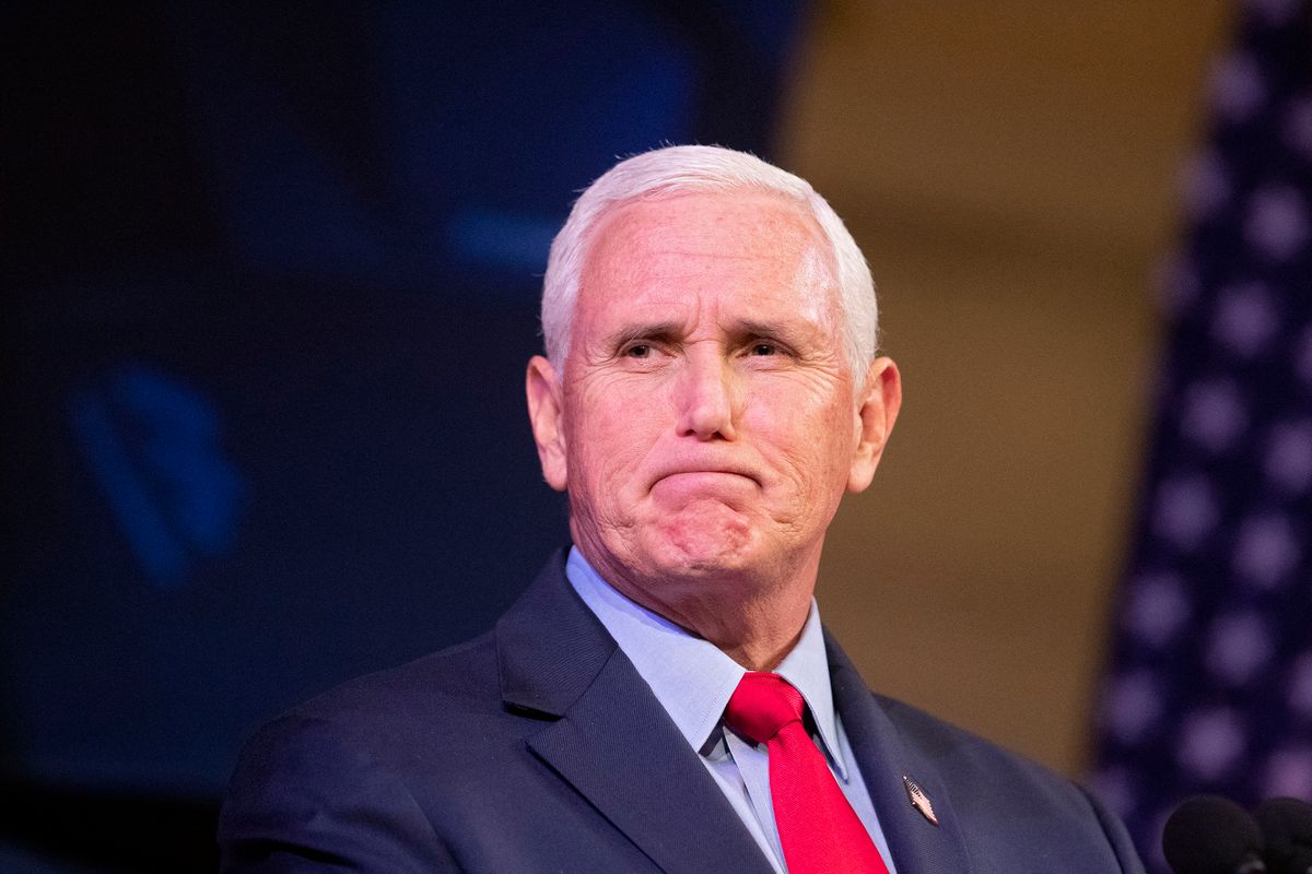 (FILES) In this file photo taken on April 12, 2022 former US Vice President Mike Pence speaks at a campus lecture hosted by Young Americans for Freedom at the University of Virginia in Charlottesville, Virginia. - Former US vice president Mike Pence expressed "deep concern" on August 9, 2022 over the FBI raid on ex-president Donald Trump's Florida home and said it smacks of "partisanship" by the Justice Department. 