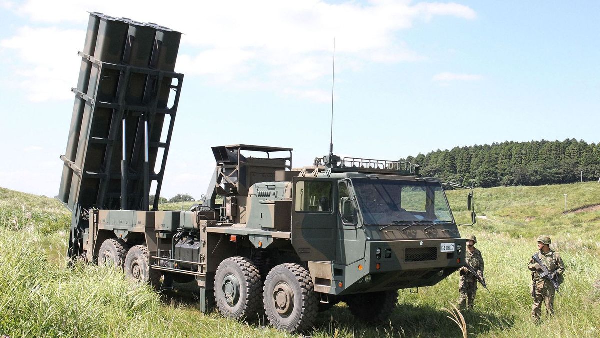 Japanese SSM unit vehicle which is launcher surface-to-ship missile (SSM1) participates in the U.S. Japan joint exercise with U.S. HIMARS unit vehicle at Oyanohara exercise area in Yamato Town, Kumamoto Prefecture on September 17, 2019.    ( The Yomiuri Shimbun ) (Photo by Yuji Kato / Yomiuri / The Yomiuri Shimbun via AFP)
