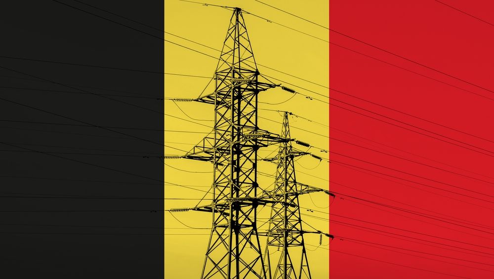 Belgian,Flag,With,Electric,Tower,And,Lines.,Energy,Supply,In