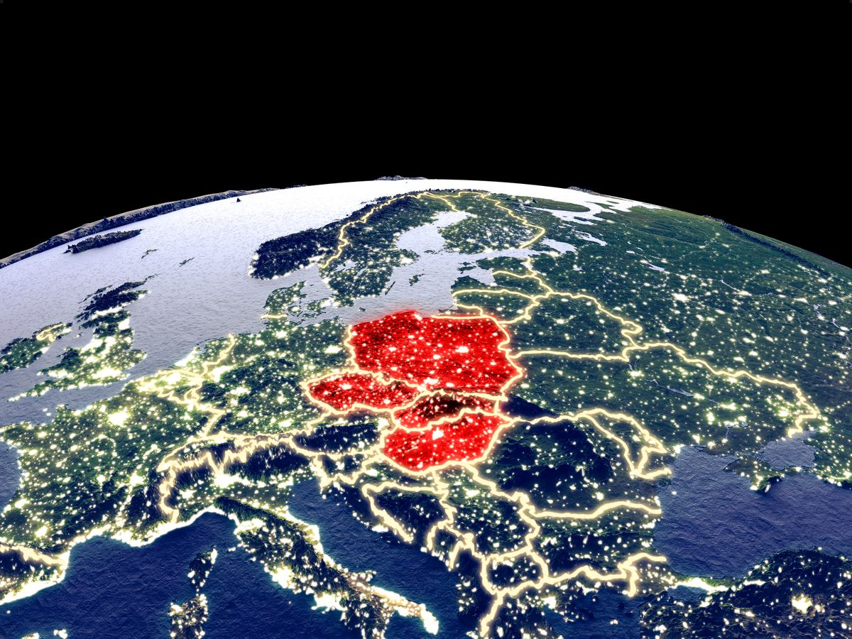 Visegrad,Group,From,Space,On,Planet,Earth,At,Night,With