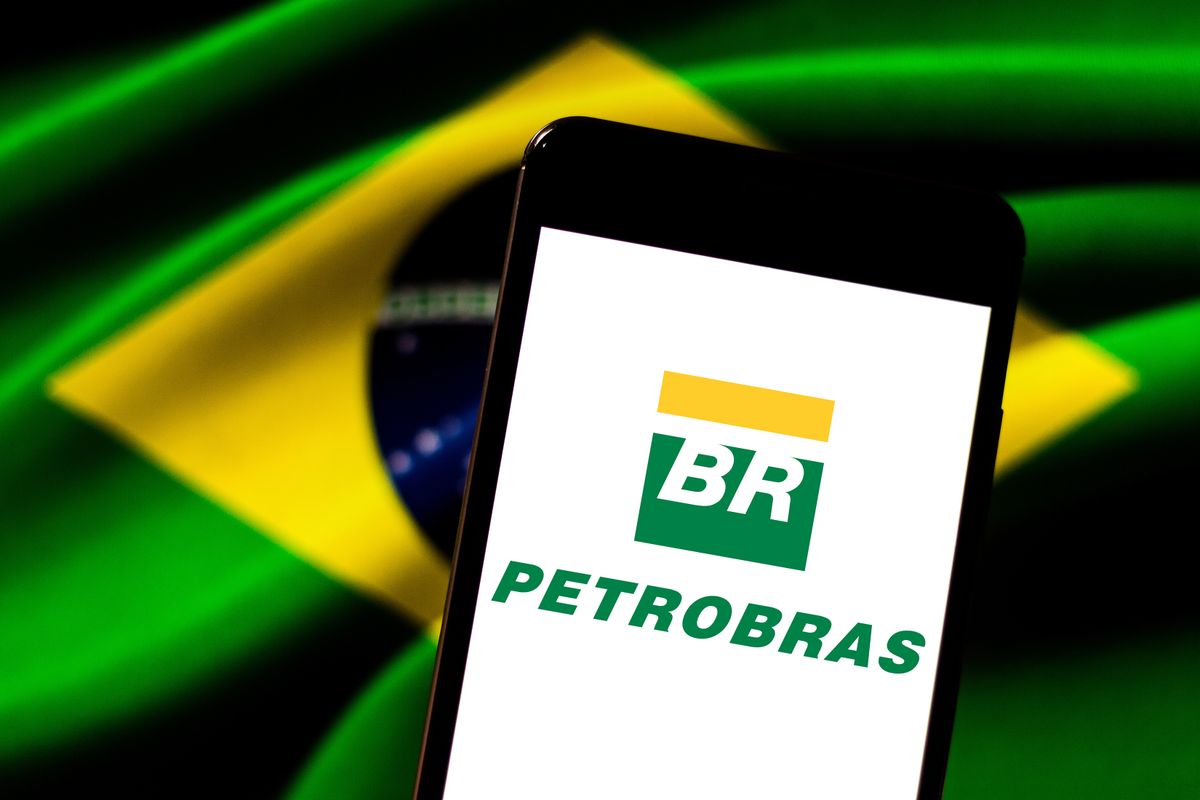 In this photo illustration the Petrobras logo seen displayed