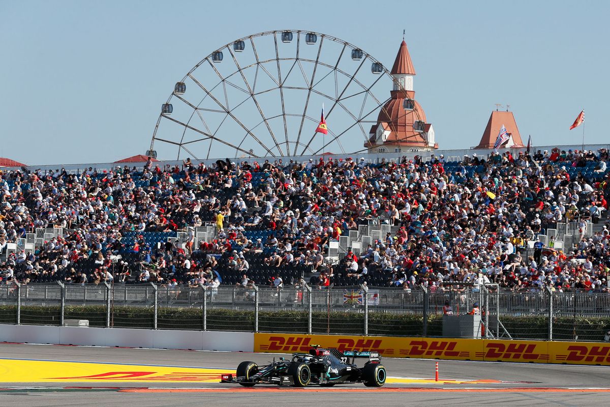 Mercedes' Finnish driver Valtteri Bottas steers his car during the Formula One Russian Grand Prix at the Sochi Autodrom Circuit in Sochi on September 27, 2020. (Photo by YURI KOCHETKOV / POOL / AFP)