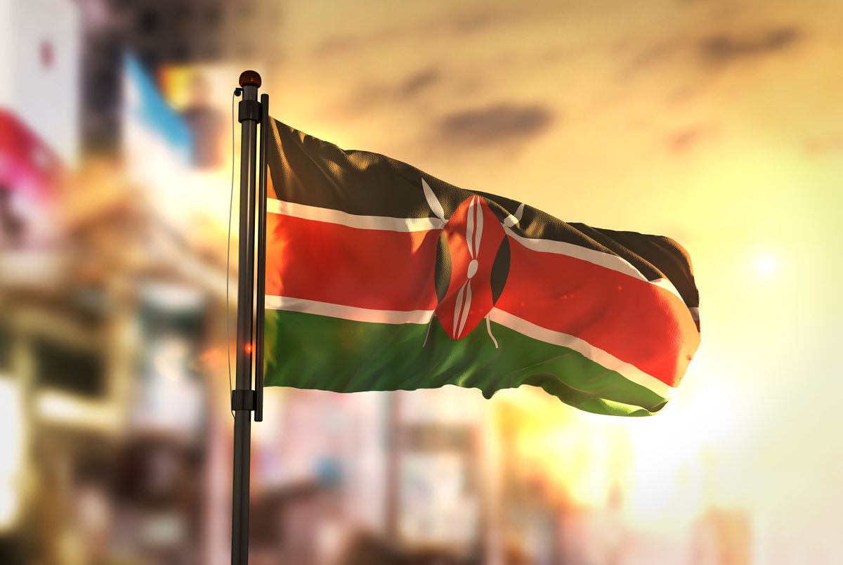 Kenya,Flag,Against,City,Blurred,Background,At,Sunrise,Backlight,3d