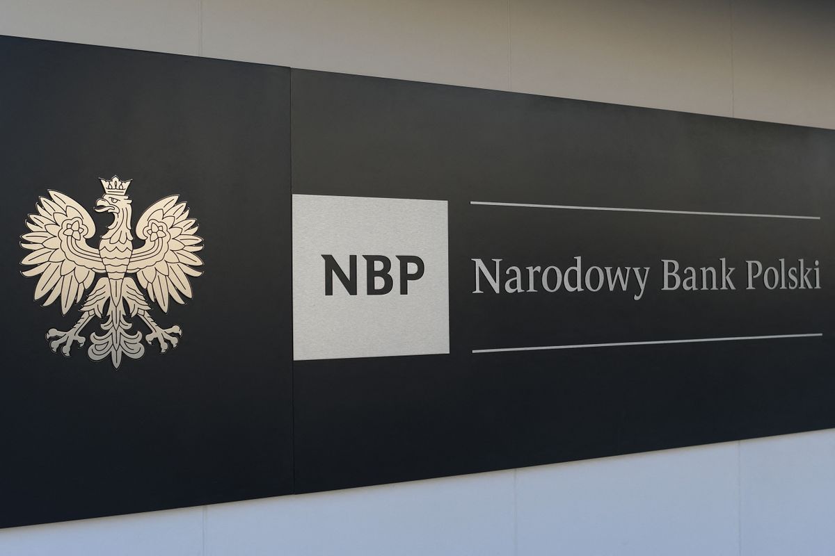 National Bank of Poland sign in Warsaw city center.On Sunday, September 1, 2019, in Warsaw, Poland. 