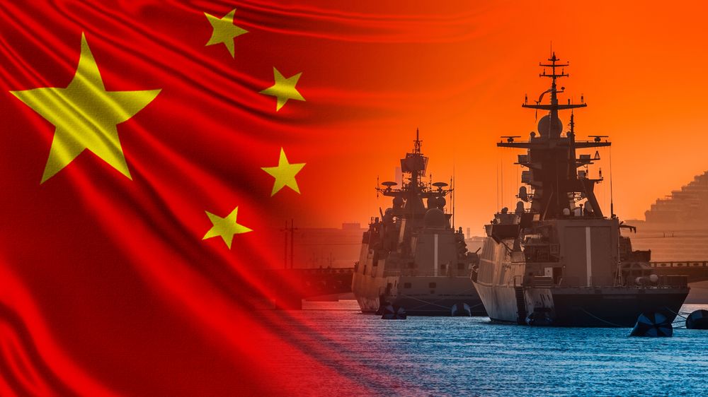 Warships,On,The,Background,Of,The,Flag,Of,China.,Prc's