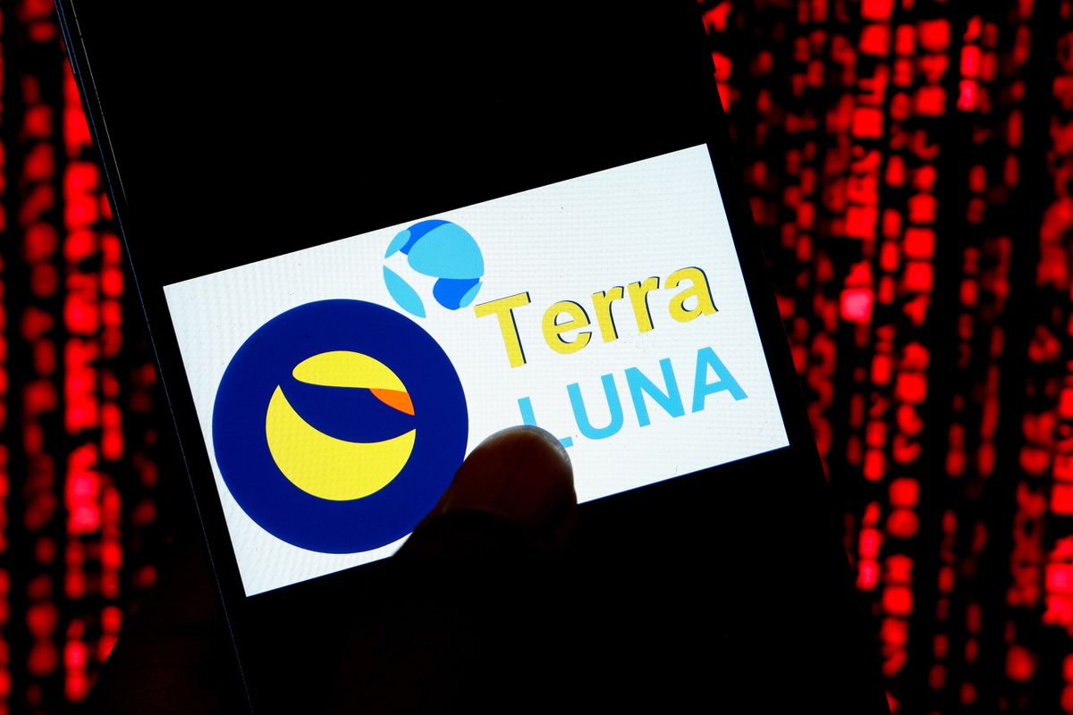 In this photo illustration a Terra Luna Cryptocurrency logo