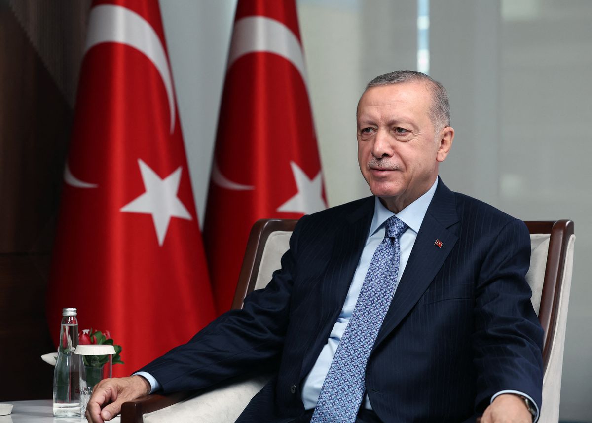 NEW YORK, USA - SEPTEMBER 18: (----EDITORIAL USE ONLY - MANDATORY CREDIT - 'TURKISH PRESIDENCY / MURAT CETINMUHURDAR / HANDOUT' - NO MARKETING NO ADVERTISING CAMPAIGNS - DISTRIBUTED AS A SERVICE TO CLIENTS----) Turkish President Recep Tayyip Erdogan gestures during an exclusive interview in New York, United States on September 18, 2022. TUR Presidency /Murat Cetinmuhurdar / Anadolu Agency 