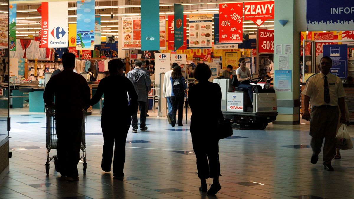 Slovakia In July, 2003 -SLOVAKIA - JULY 01:  Slovakia in July, 2003 - Shopping center and supermarket Carrefour in Zilina.  (Photo by Michel BARET/Gamma-Rapho via Getty Images)