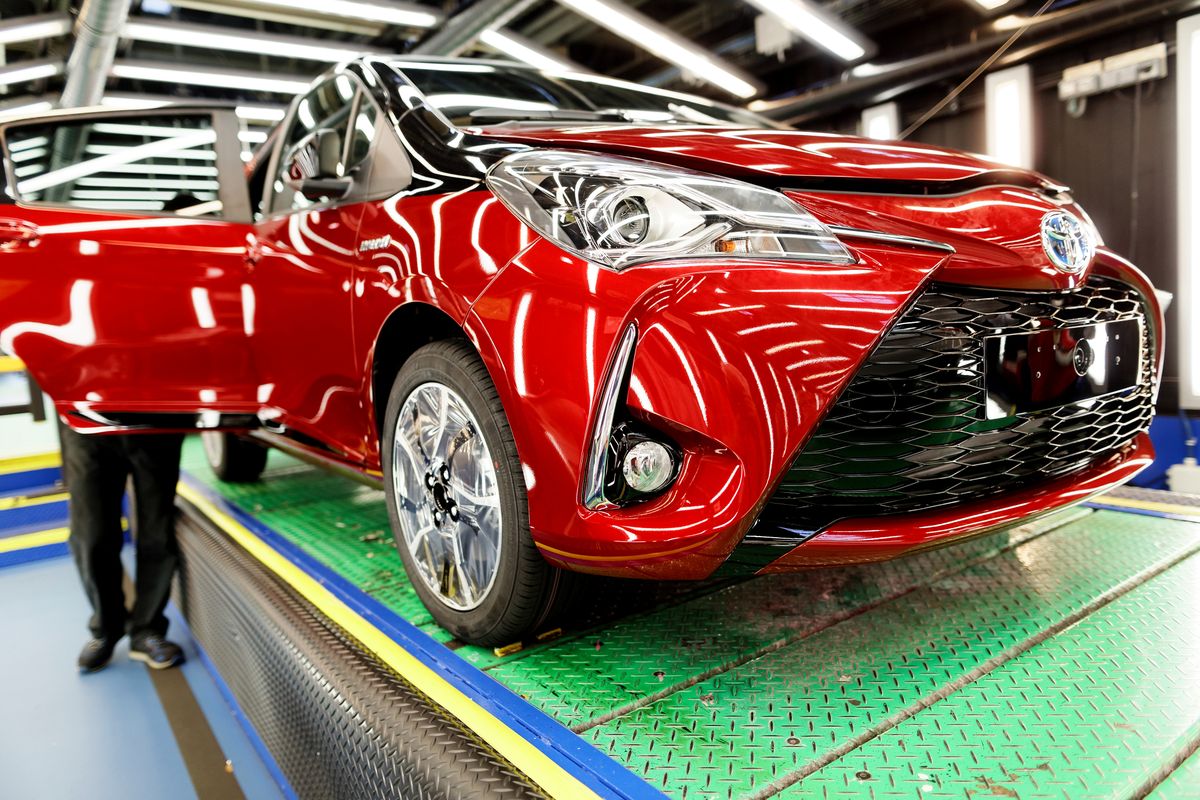 Valenciennes' Toyota Yaris Factory, An employee works on the production line of the Toyota Motor Corp. Yaris at the company's plant in Onnaing, near Valenciennes, France, November 11, 2017.