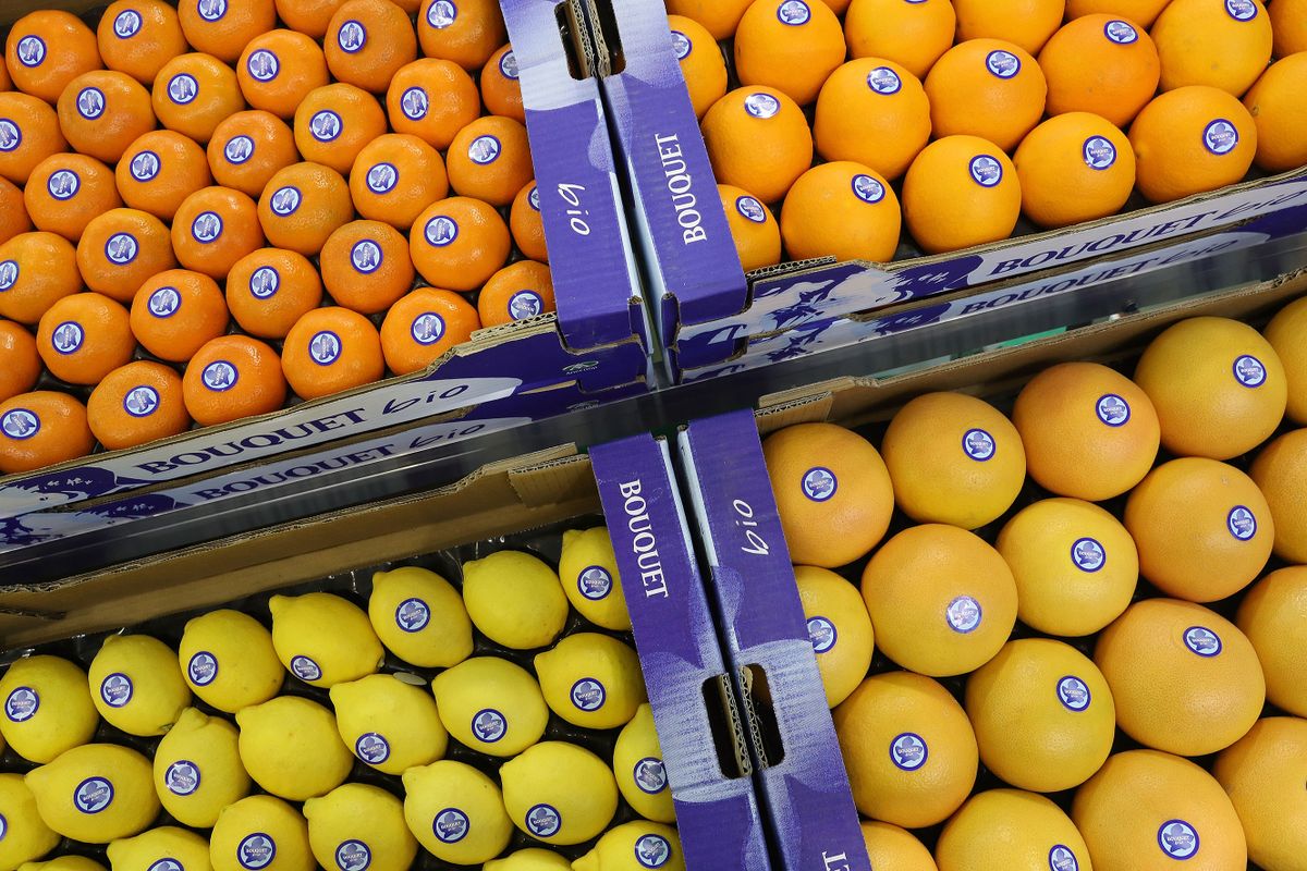 BERLIN, GERMANY - FEBRUARY 08:  Organic clementines, lemons, grapefruits and oranges lie on display at a Spanish producer's stand at the Fruit Logistica agricultural trade fair on February 8, 2017 in Berlin, Germany. The fair, which takes place from February 8-10, is taking place amidst poor weather and harvest conditions in Spain that have led to price increases and even rationing at supmermarkets for fresh vegetables across Europe.  