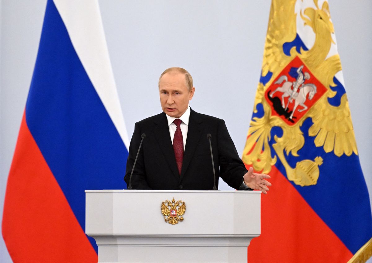 Russian President Vladimir Putin gives a speech during a ceremony formally annexing four regions of Ukraine Russian troops occupy, at the Kremlin in Moscow on September 30, 2022. 