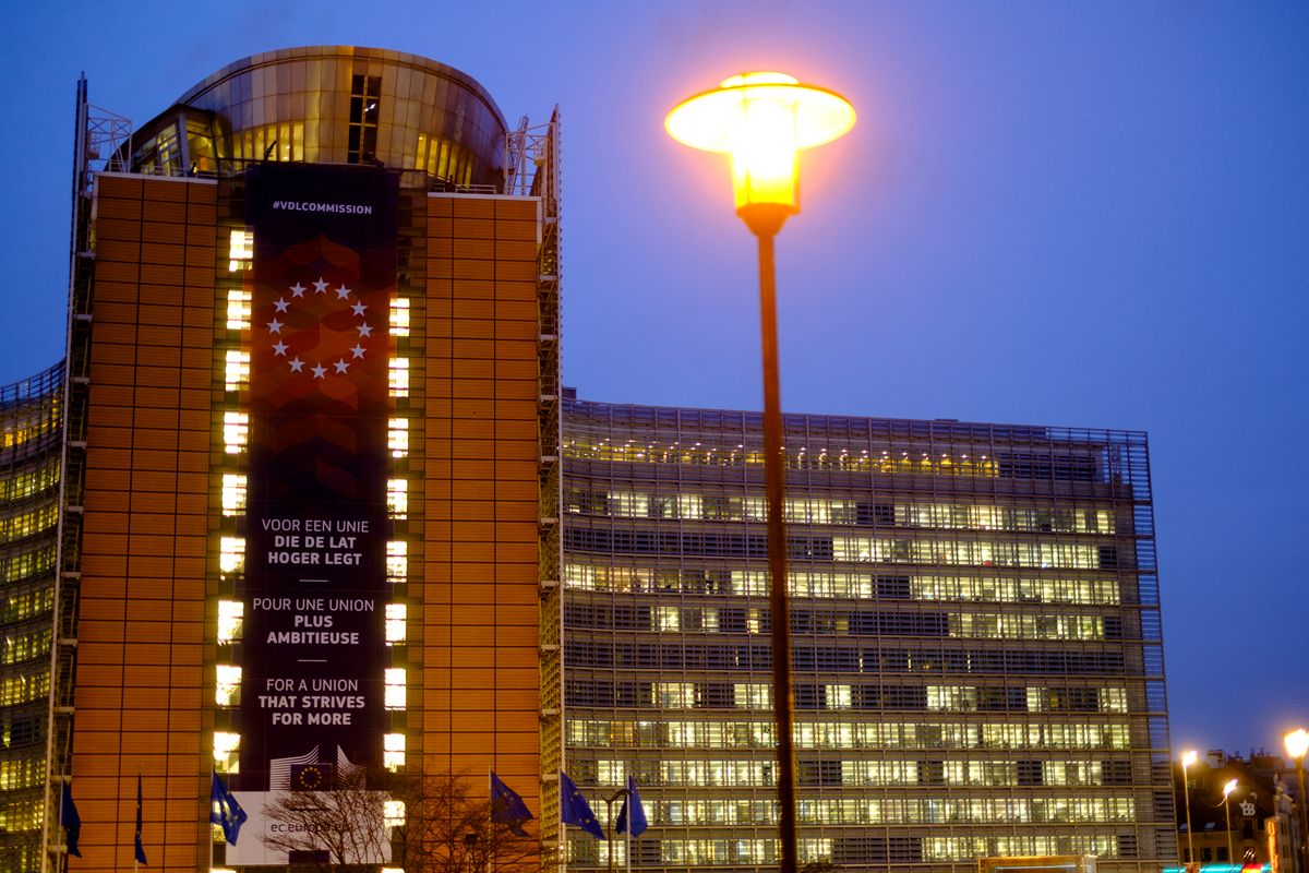 The Berlaymont European Commission Headquarters, BRUSSELS, BELGIUM - DECEMBER 17, 2019 : The Berlaymont building is the headquarters of the European Commission in Brussels, at the confluence of Rue de la Loi and Boulevard Charlemagne. It houses the offices of the President of the European Commission Ursula von der Leyen and the 27 European Commissioners, in Brussels on December 17, 2019. The building was designed by the architects Lucien De Vestel, Jean Gilson, André and Jean Polak. (Photo by Thierry Monasse/Getty Images)