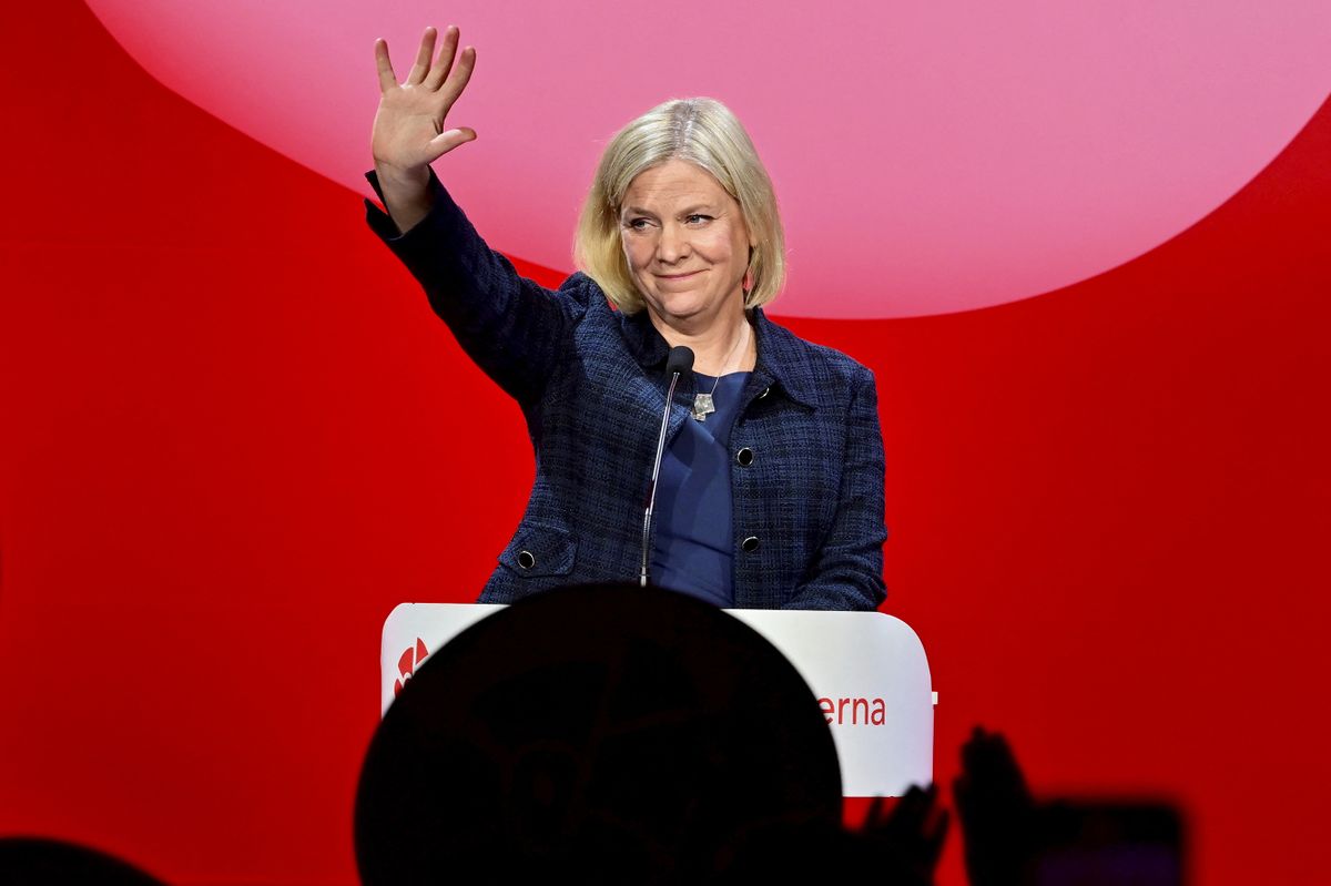 The Prime Minister and Social Democratic party leader Magdalena Andersson delivers a speach  at the Social Democratic Party election watch at the Waterfront Conference Center in Stockholm late Sunday evening 11 September 2022.