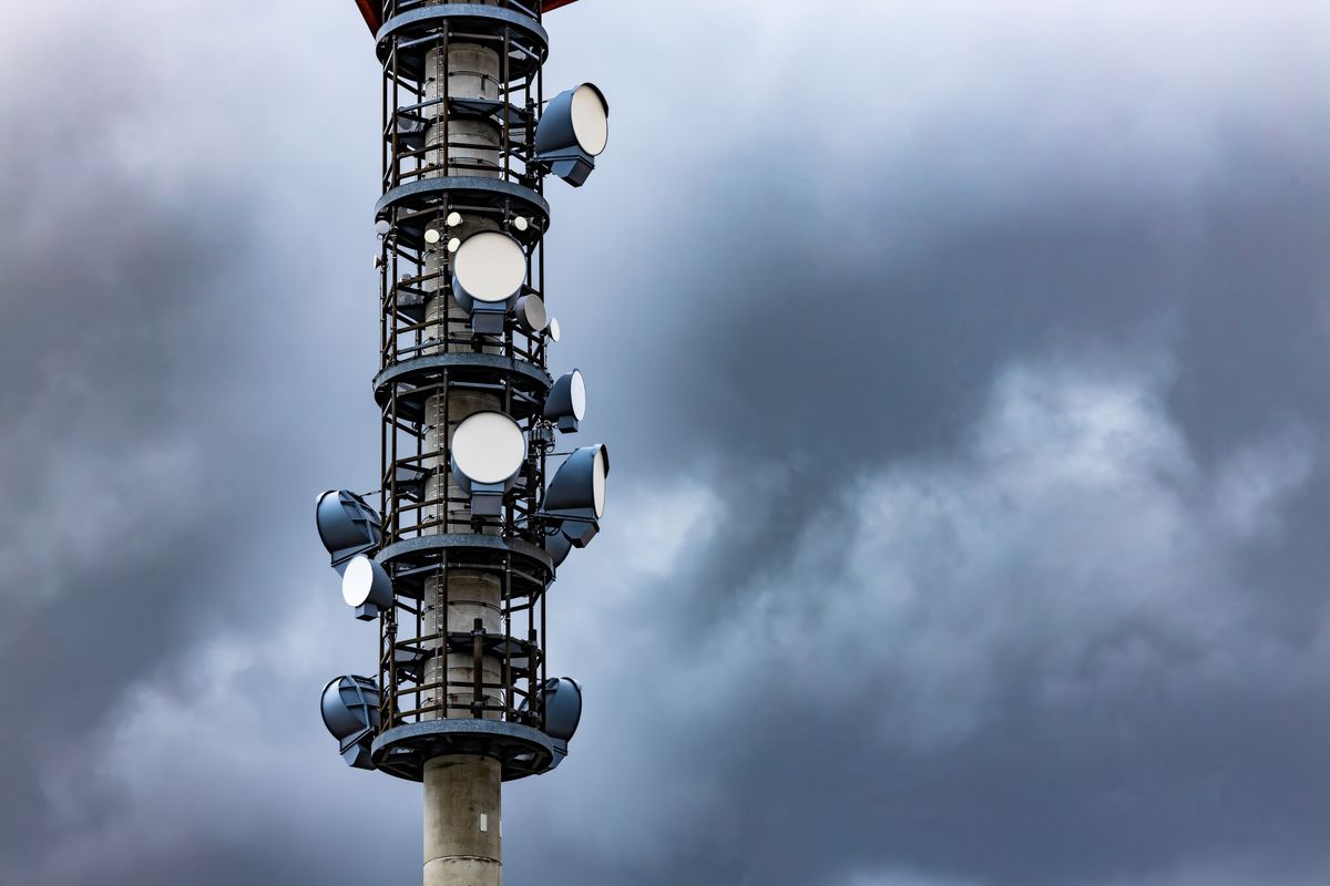 Mobile phone antennas with dramatic sky, Mobile phone antennas with dramatic sky