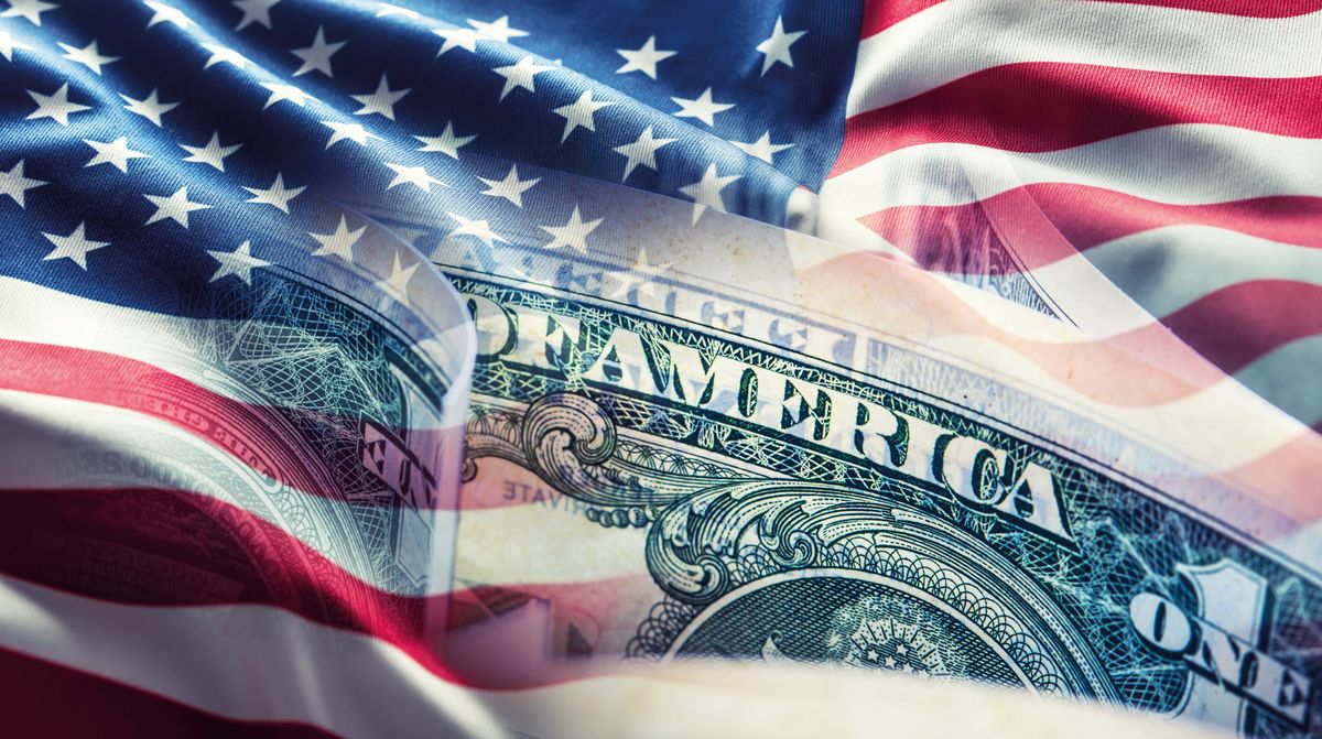 American flag and dollar banknotes - business background. American flag and dollar banknotes - business background.