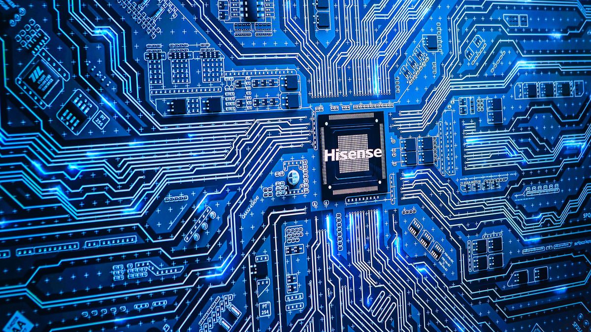 1309206012 SHANGHAI, CHINA - MARCH 24: A Hisense chip is on display during the Appliance & Electronics World Expo (AWE) 2021 at National Exhibition and Convention Center (Shanghai) on March 24, 2021 in Shanghai, China. (Photo by Gao Yuwen/VCG via Getty Images)