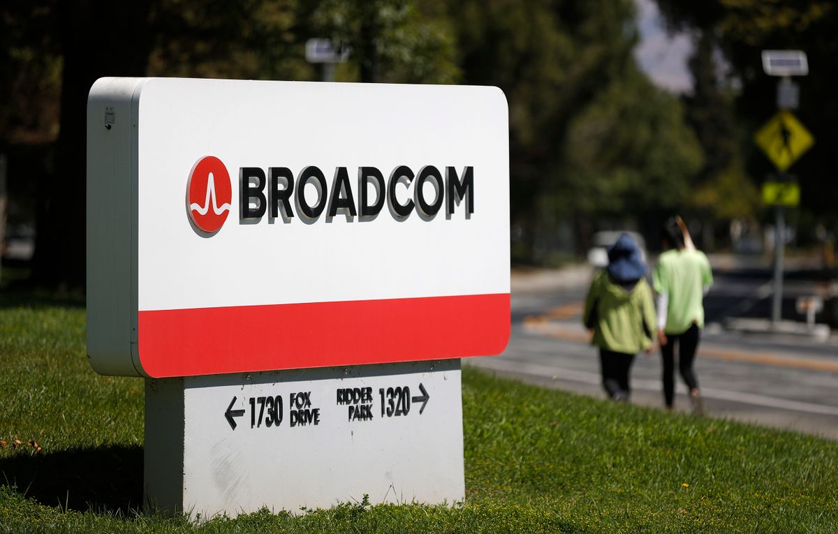SAN JOSE, CALIFORNIA - JUNE 03: A sign is posted in front of a Broadcom office on June 03, 2021 in San Jose, California. Chipmaker Broadcom will report second quarter earnings today after the closing bell and is expected to beat analyst expectations. (Photo by Justin Sullivan/Getty Images)