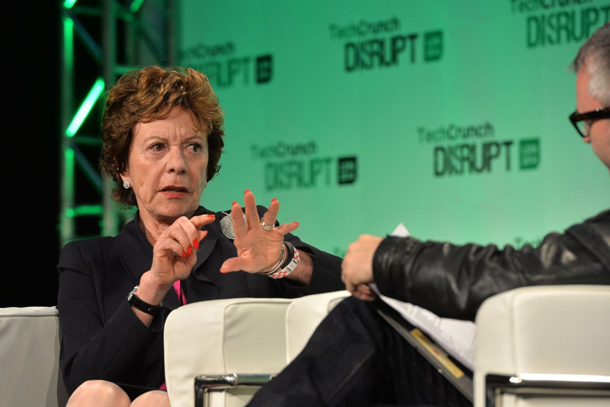 LONDON, ENGLAND - OCTOBER 20:  Neelie Kroes, Vice President of the European Commission on stage during the 2014 TechCrunch Disrupt Europe/London at The Old Billingsgate on October 20, 2014 in London, England. 