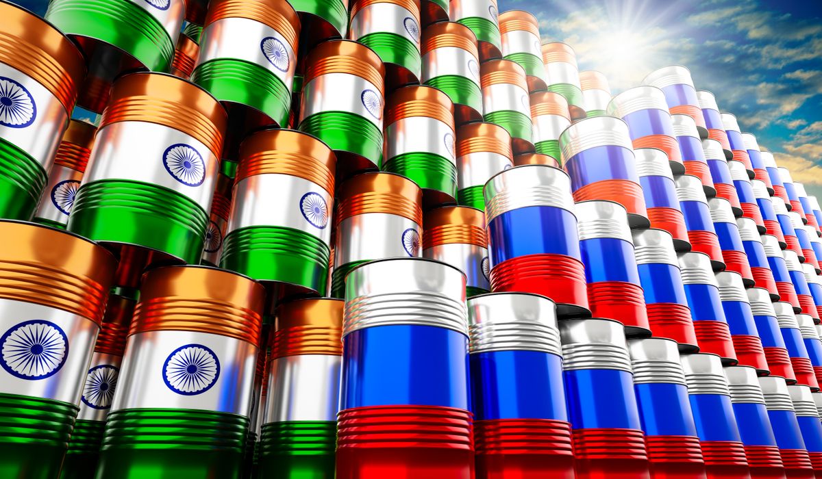 Oil,Barrels,With,Flags,Of,Russia,And,India,-,3d