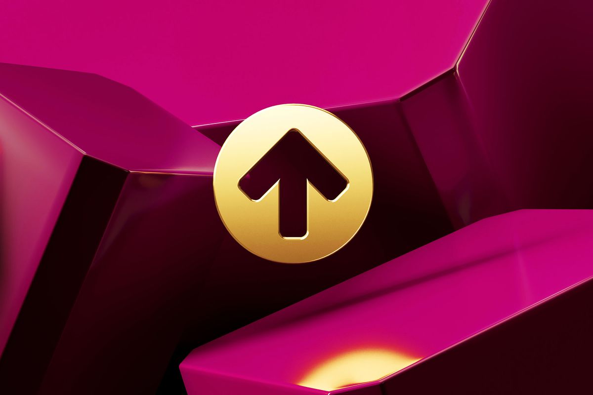 arany níl Telekom Golden Arrow Circle Up Icon With the Fine Magenta Glossy Boxes. 3D Illustration of the Golden Arrow, Circle, Send, Top, Up, Upload Icon Set on Magenta Abstract Background.