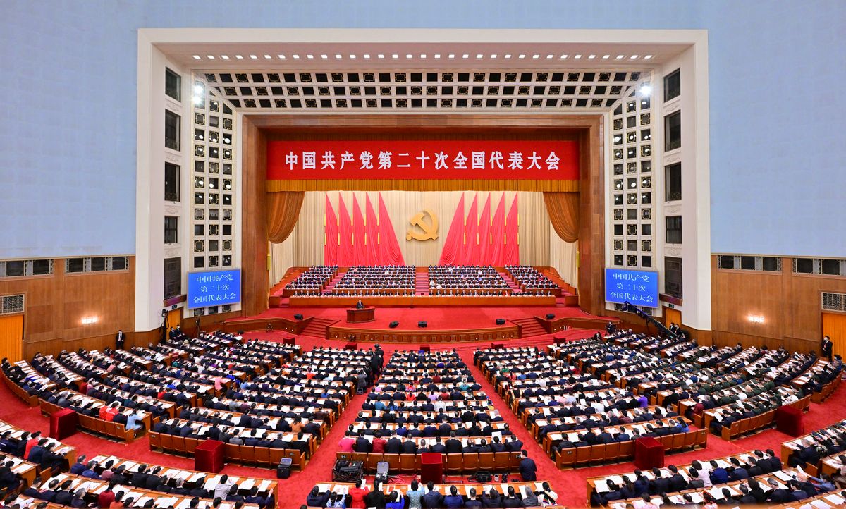 (CPC Congress)CHINA-BEIJING-CPC NATIONAL CONGRESS-OPENING (CN), (221016) -- BEIJING, Oct. 16, 2022 (Xinhua) -- The 20th National Congress of the Communist Party of China (CPC) opens at the Great Hall of the People in Beijing, capital of China, Oct. 16, 2022. Xi Jinping delivered a report to the 20th CPC National Congress on behalf of the 19th CPC Central Committee on Sunday. (Xinhua/Yue Yuewei) (Photo by Yue Yuewei / XINHUA / Xinhua via AFP) (CPC Congress)CHINA-BEIJING-CPC NATIONAL CONGRESS-OPENING (CN)