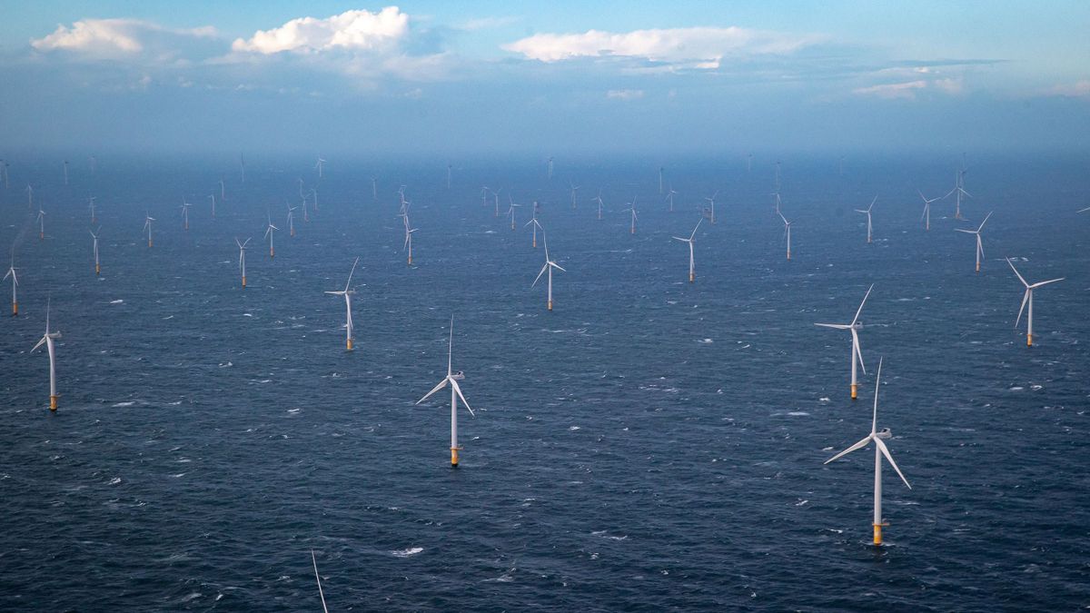 Illustration picture shows Wind turbines in the North Sea during the inauguration of the first zone of an offshore wind farm in the North Sea, Wednesday 20 October 2021 in Oostende. BELGA PHOTO KURT DESPLENTER 