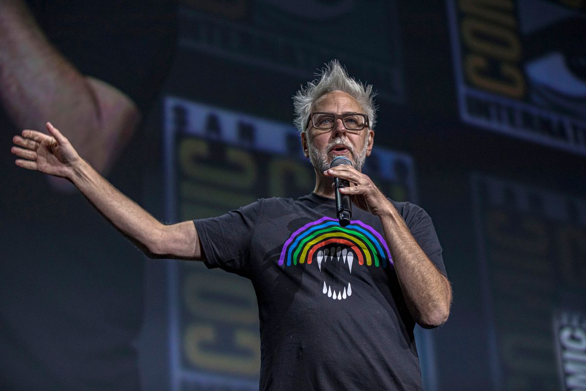 SAN DIEGO, CALIFORNIA - JULY 23: James Gunn speaks onstage at the Marvel Cinematic Universe Mega-Panel during 2022 Comic-Con International Day 3 at San Diego Convention Center on July 23, 2022 in San Diego, California. 