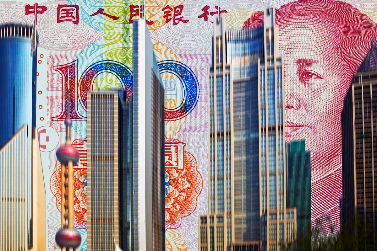 Money behind Shanghai skyline, yuan, china