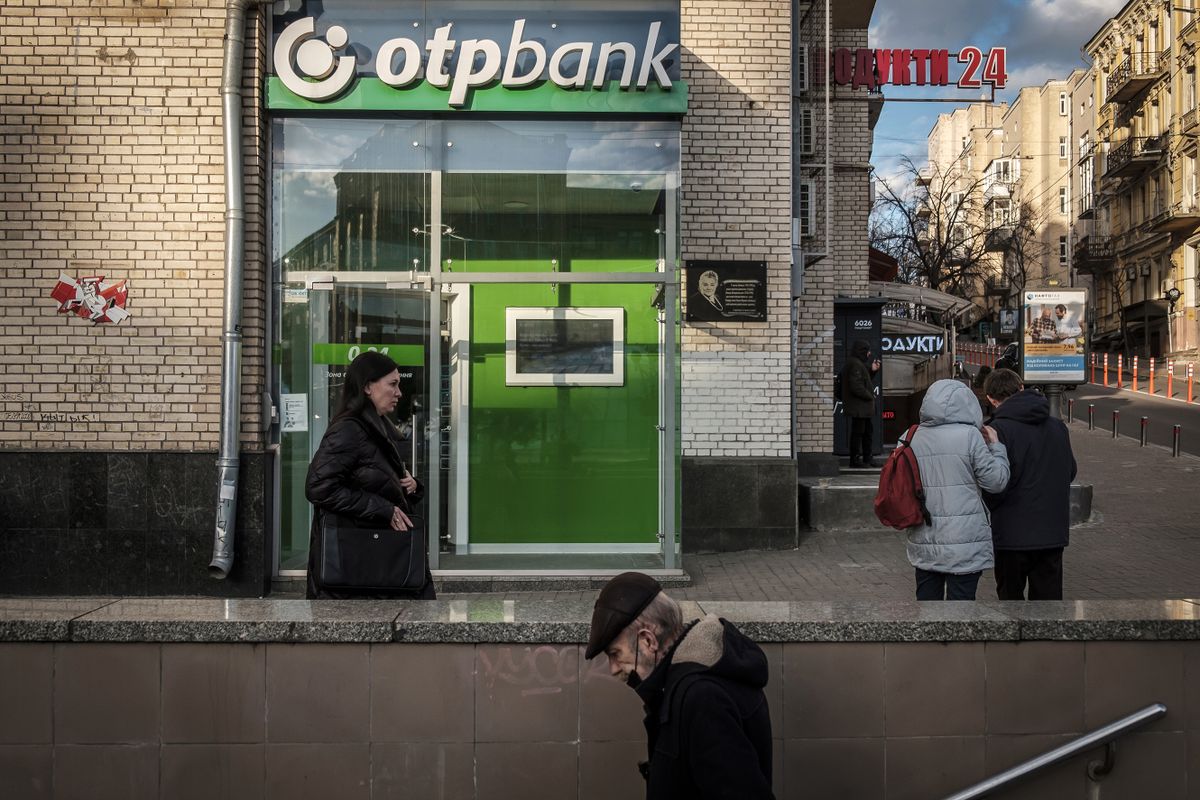 An Otp Bank JSC branch in Kyiv, Ukraine, on Tuesday, Feb. 22, 2022. Russia's President Vladimir Putin announced he's recognizing two self-proclaimed separatist republics in eastern Ukraine.