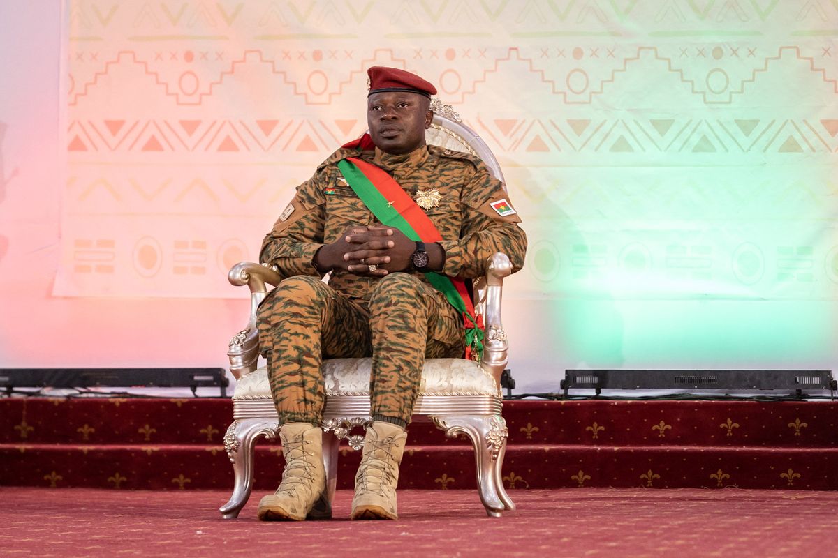 (FILES) In this file photo taken on March 2, 2022 Lieutenant-Colonel Paul-Henri Sandaogo Damiba, President of Burkina Faso, is seen at his inauguration ceremony as President of Transition, in Ouagadougou. - Military officers announced the removal from office of Burkina Faso's junta leader on September 30, 2022. The dismissal of Lieutenant-Colonel Paul-Henri Sandaogo Damiba, who came to power in a coup last January, was announced in a statement read out on national television. 