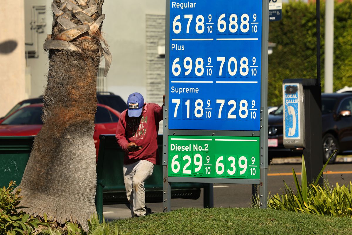 Gas prices are on the rise again in Los Angeles, California on Oct. 3, 2022, this Chevron station in Torrance, CA. (