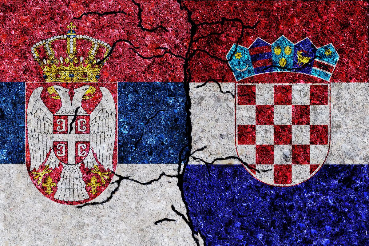 Serbia,And,Croatia,Painted,Flags,On,A,Wall,With,Grunge