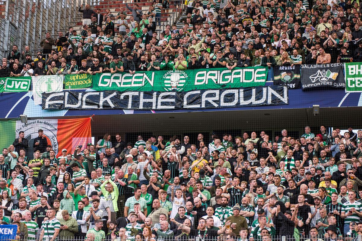 (EDITORS NOTE: Image contains profanity) Celtic Glasgow fans