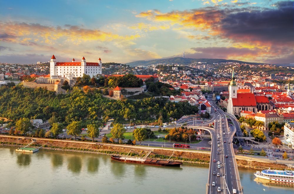 Bratislava,At,Sunset,-,Aerial,View,,Slovakia