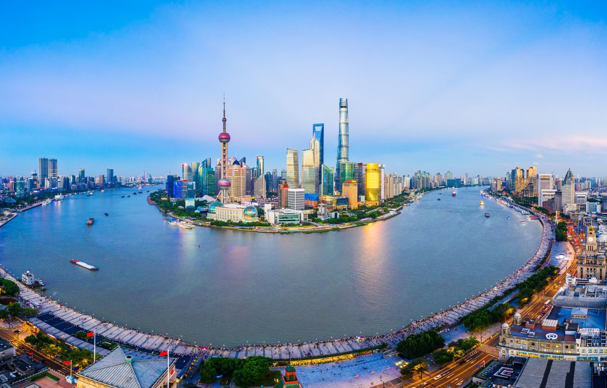 Aerial,View,Of,Shanghai,Skyline,At,Sunset,china.