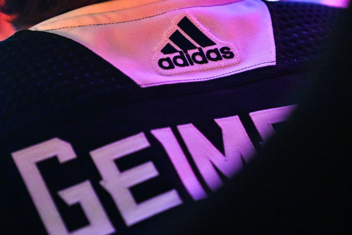 2022 NHL Gaming World Championships, MONTREAL, QC - JULY 05:  A view of the Adidas logo on the jersey of Matthew Geim, aka Geimer-- during the quarterfinals at the 2022 NHL Gaming World Championships at the Bell Centre on July 5, 2022 in Montreal, Canada.  (Photo by Minas Panagiotakis/NHLI via Getty Images)