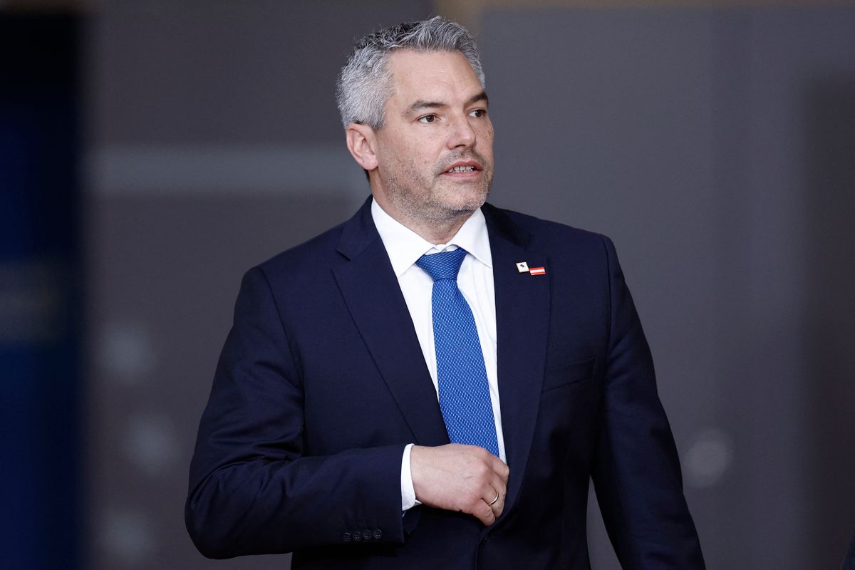 Austria's Federal Chancellor Karl Nehammer arrives for the first day of a EU leaders Summit at The European Council Building in Brussels on October 20, 2022. 