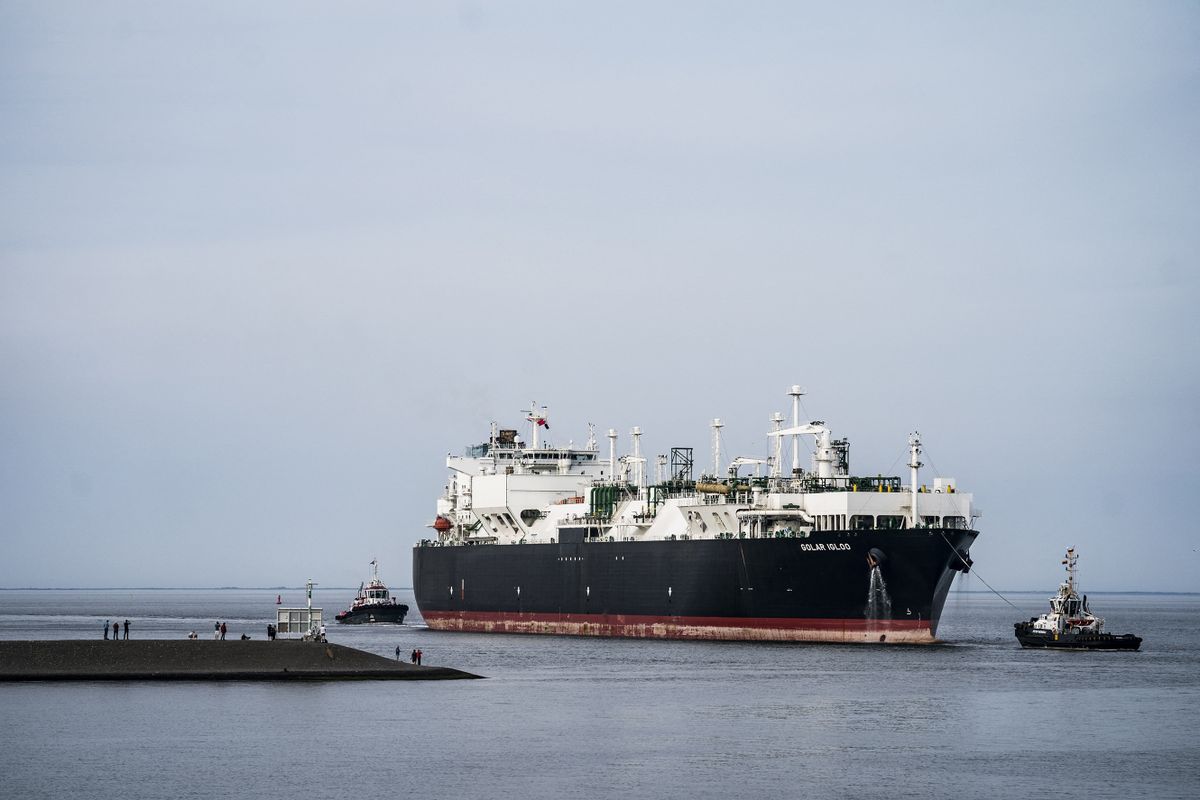 LNG (liquefied natural gas) tanker 'Golar Igloo' arrives in the port of Eemshaven, north of Groningen, on September 4, 2022. 