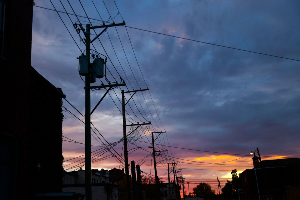 Daily Life In Streator, Power lines are seen during a sunset in Streator, Illinois, United States, on October 15, 2022. (Photo by Beata Zawrzel/NurPhoto) (Photo by Beata Zawrzel / NurPhoto / NurPhoto via AFP)