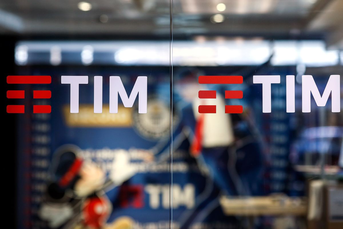 The TIM logo on the entrance to the Telecom Italia SpA headquarters building in Rome, Italy, on Monday, May 17, 2021. Telecom Italia report results on Wednesday.