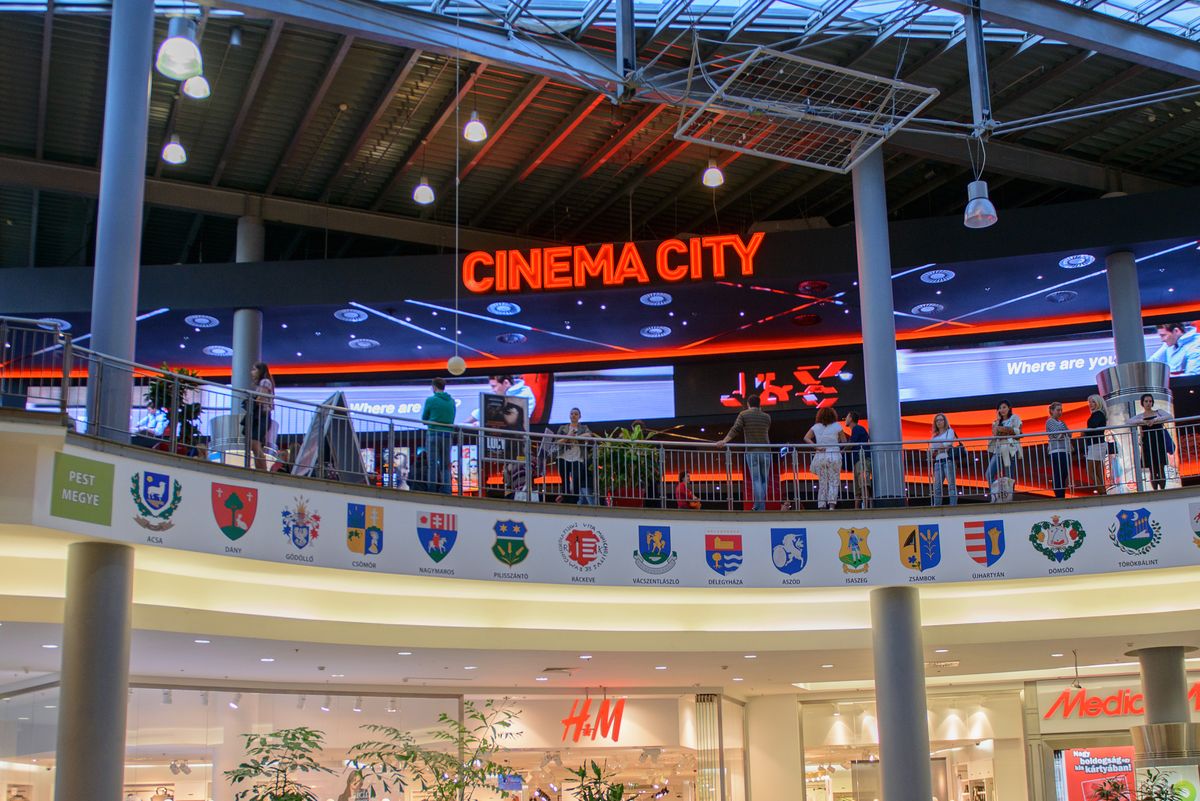 Budapest,,Hungary,-,Aug,27,,2014:,Cinema,City,In,The, BUDAPEST, HUNGARY - AUG 27, 2014: Cinema City in the West End City Center, a shopping centre in Budapest, Hungary. it is the former largest mall in Central Europe and it was opened on Nov 12, 1999