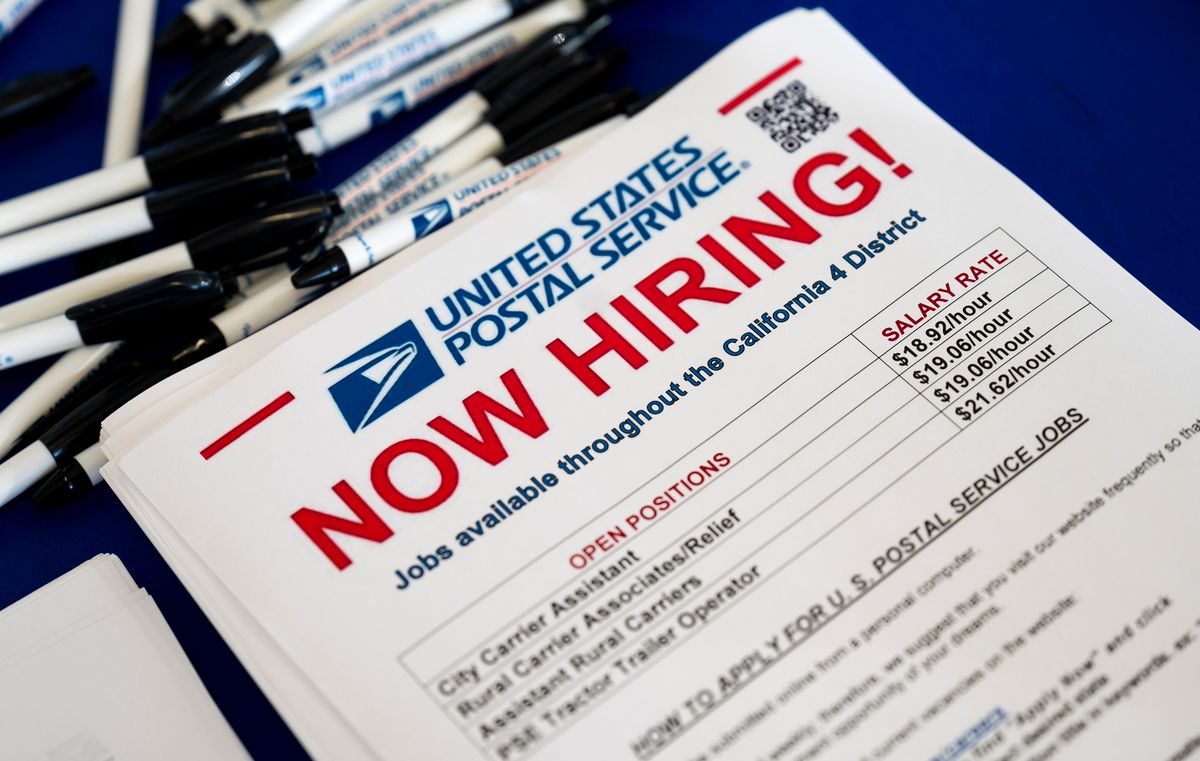 Post office job fair in California, Garden Grove, CA - January 04: People were able to apply for jobs at the U.S. post office in Garden Grove, CA on Tuesday, January 4, 2022. The post office is holding job fairs as part of "u201cDelivering for America"u201d, a 10-year plan started in 2020 by the USPS to improve operations, provide better service and improve delivery times. They are investing $40 billion over ten years in personnel and infrastructure. (Photo by Paul Bersebach/MediaNews Group/Orange County Register via Getty Images)