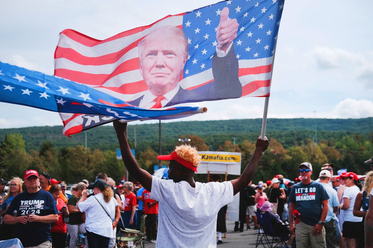 Former President Trump Holds Campaign Rally In Pennsylvania To Support Local Candidates WILKES-BARRE, PENNSYLVANIA - SEPTEMBER 03:  People gather to hear former president Donald Trump speak as he endorses local candidates at the Mohegan Sun Arena on September 03, 2022 in Wilkes-Barre, Pennsylvania. Trump still denies that he lost the election against President Joe Biden and has encouraged his supporters to doubt the election process. Trump has backed Senate candidate Mehmet Oz and gubernatorial hopeful Doug Mastriano. (Photo by Spencer Platt/Getty Images)