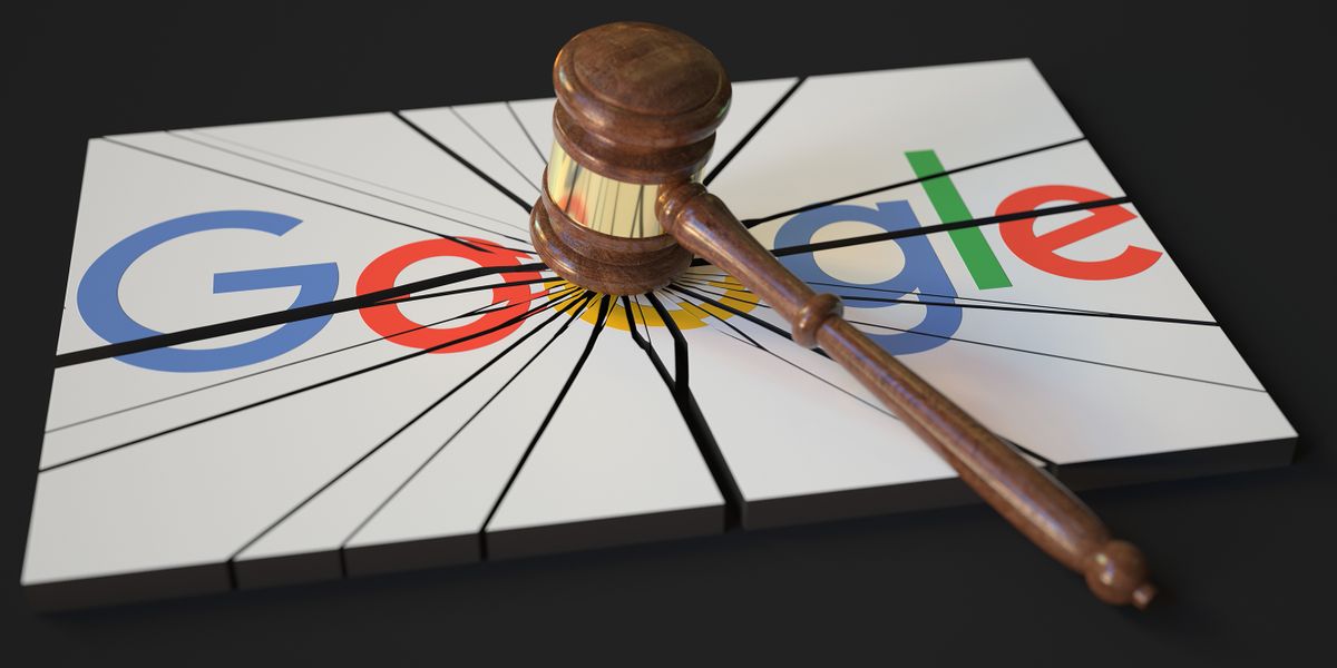 Broken,Logo,Of,Google,And,Judge's,Gavel.,Editorial,Conceptual,3d