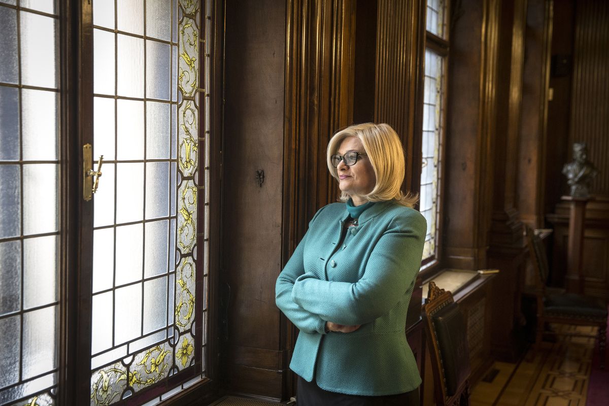 Jorgovanka Tabakovic, governor of Serbia's central bank, poses for a photograph in her office in Belgrade, Serbia, on Friday, March 16, 2018. Tabakovic, a senior member of Serbian President Aleksandar Vucics Progressive Party who took over the central bank in 2012, has delivered results, Vucic said, adding that he wants her to remain at the helm of the National Bank of Serbia. 