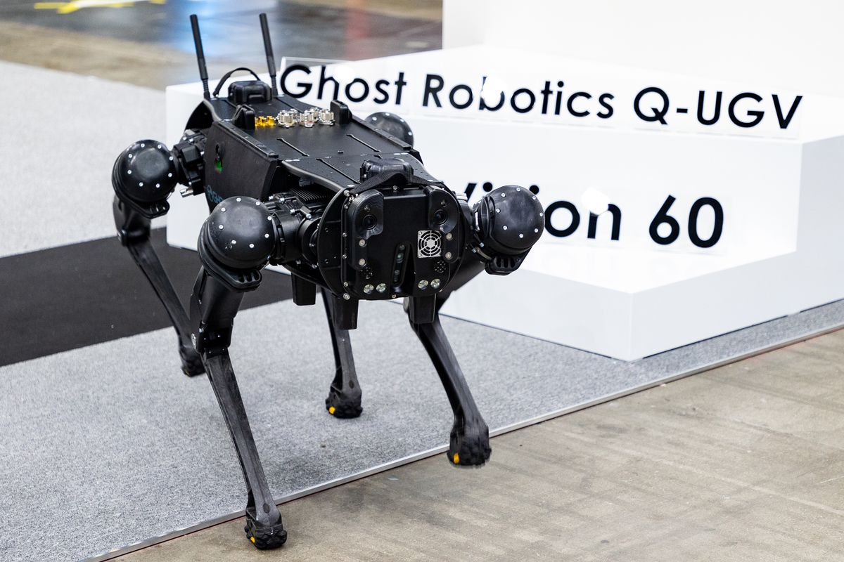 The Ghost Robotics Vision 60 is seen during 2022 RobotWorld hold in KINTEX, on October 28, 2022 in Goyang City, Gyeonggi Province, South Korea. 
