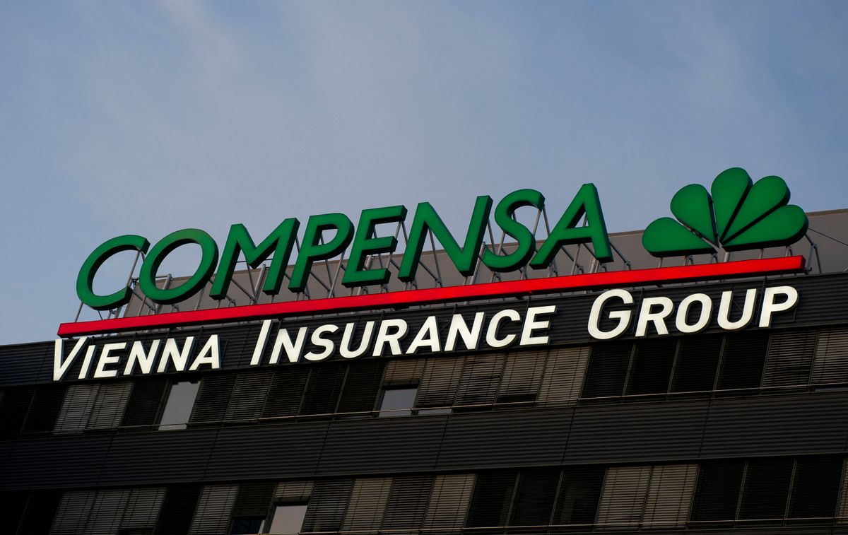 Insurance group Compensa sign is seen on September 14, 2020 in Warsaw, Poland. With its registered office in Vienna, Austria, is one of the largest insurance groups in central and eastern Europe groups, with approximately 25, 000 employees. 