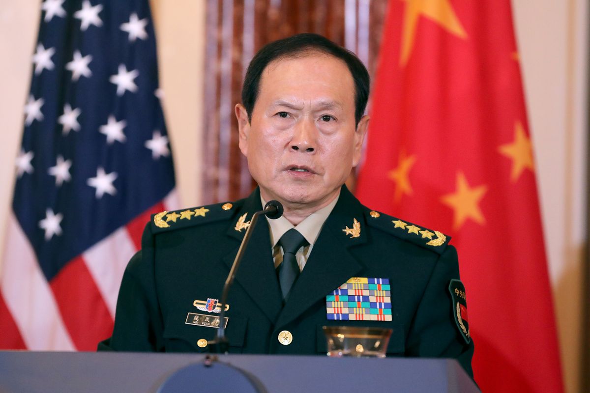 WASHINGTON, DC - NOVEMBER 09:  Chinese State Councilor and Defense Minister General Wei Fenghe speaks during a joint news conference during the U.S.-China Diplomatic and Security Dialogue meetings at the Department of State's Harry S. Truman headquarters building November 09, 2018 in Washington, DC. The two countries' leaders said they continue to work together to help denuclearize North Korea and toward other shared goals in the East Asia region.